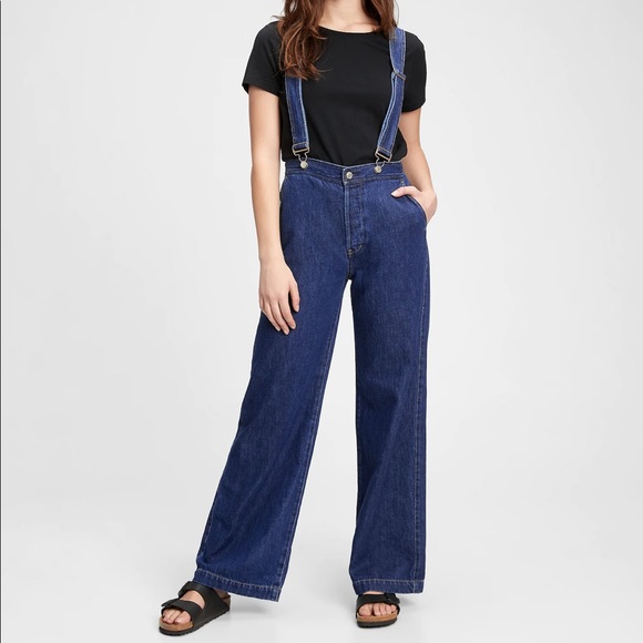 ✨HP✨*white* Gap wide leg suspender jeans. 6P, 28. Soft! NWT. Open to offers 😍 - Picture 4 of 14